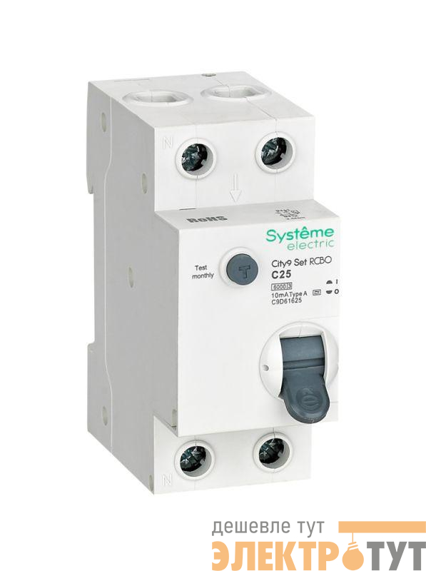 Выключатель автоматический дифференциального тока City9 Set (АВДТ) 1P+N C 25А 6кА 10мА Тип-A 230В SE C9D61625