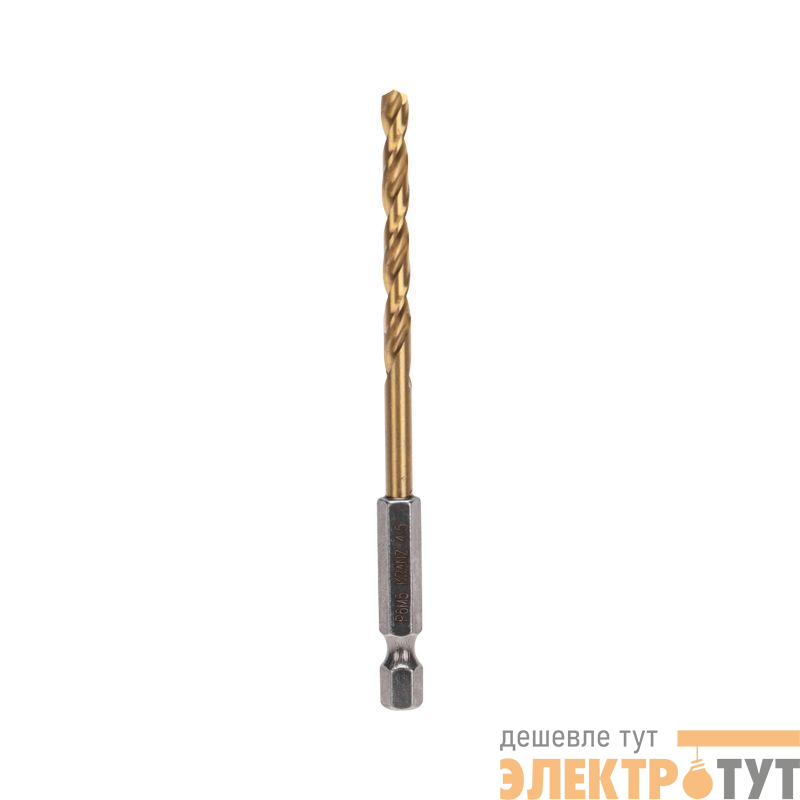 Сверло по металлу 4.5мм Р6М5 ТИТАН шестигранный хвостовик DIN 338 (уп.1шт) Kranz KR-91-5505