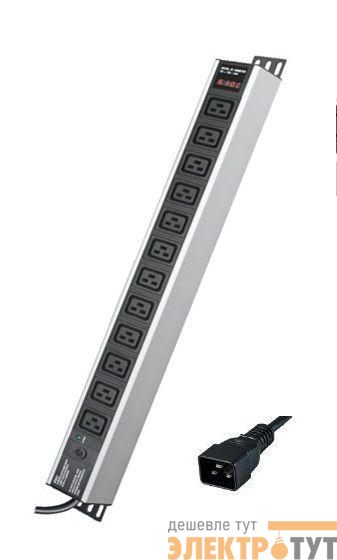 Блок распределения питанияя вертикальный для 19дюйм шкафов 16А 12хС19 индикатор питания тока защита от перегрузки вх. DKC R5V12PIOPCDC19