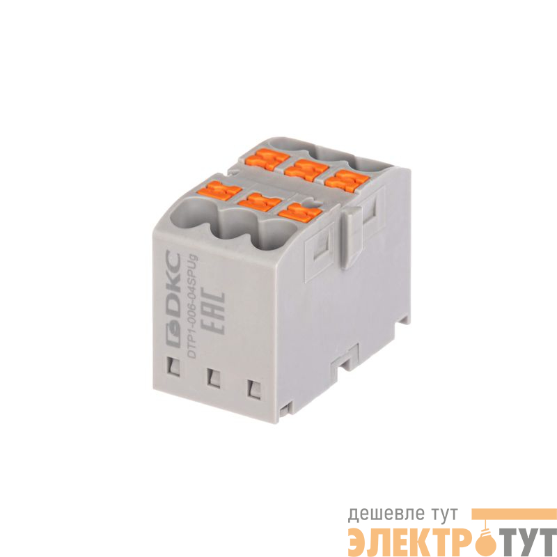 Блок распределительный зажим push-in 6 точек подключения 2.5кв.мм сер. DKC DTP1-006-04SPUG