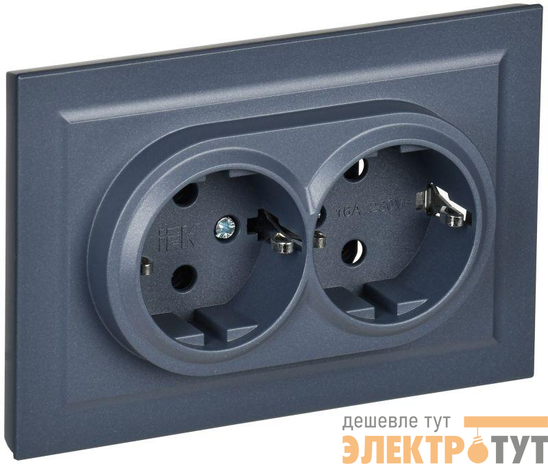 Розетка 2-м СП BRITE РСш12-3-БрМ 16А в сборе с заземл. защ. шторки маренго IEK BR-R24-16-K35-F