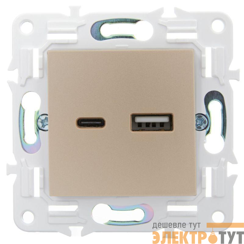 Розетка USB A+C 3.1А SKANDY SK-R14Sh шампань IEK SK-U22-D31-K37