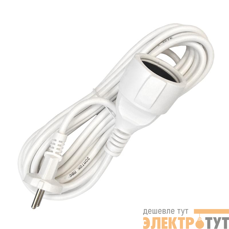 Удлинитель-шнур 1х5м без заземл. 10А IP20 ПВС 2х1 бел. DOMTOK 2337