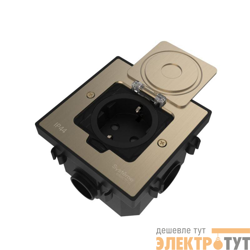 Лючок MultiDesk MDK21 с розеткой 2P+E 16А 250В IP44 с монтажной коробкой для бетонных полов никель SE MDK21202NC