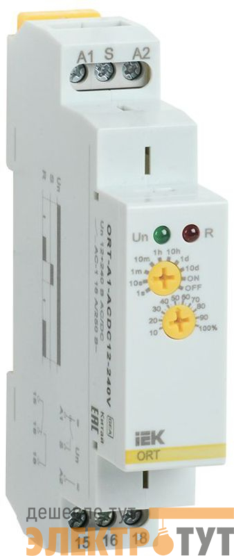 Реле задержки включения ORT 1 контакт 12-240В AC/DC IEK ORT-A1-ACDC12-240V