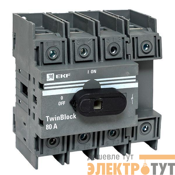Рубильник 4п 80А с рукояткой управления для прямой установки TwinBlock EKF tb-80-4p-f