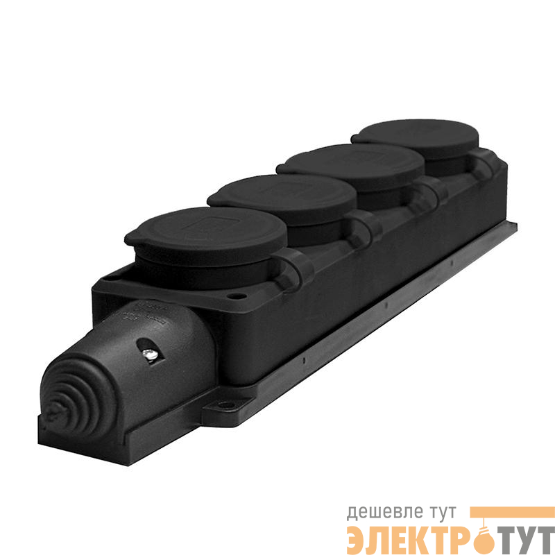 Колодка удлинителя 4-м Компакт 1ф с загл IP44 16А каучук черн. UNIVersal 602231