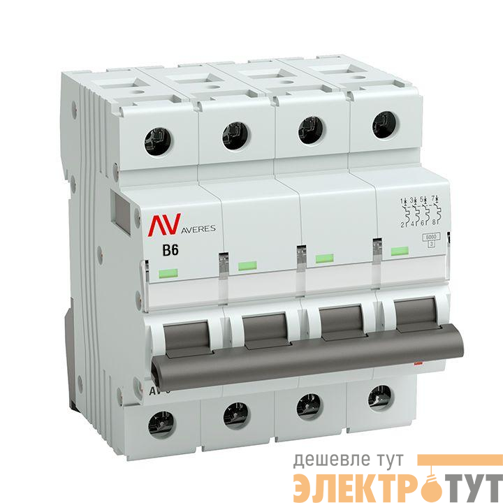 Выключатель автоматический модульный 4п B 6А 6кА AV-6 AVERES EKF mcb6-4-06B-av