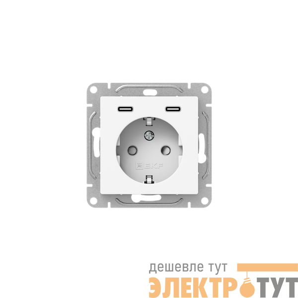 Розетка СП Эпика 16А с 2 USB-C с заземл. защ. шторки механизм бел. EKF UP1-SOW-111-2USBC