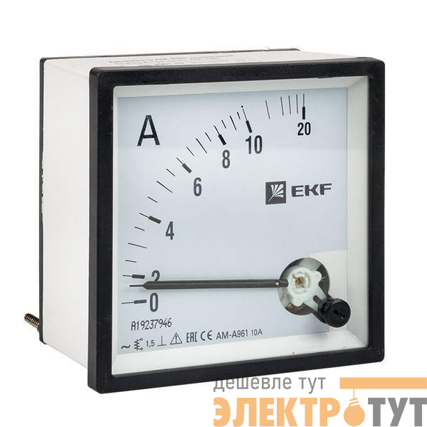 Амперметр аналоговый AM-A961 на панель 96х96 квадрат. вырез 10А прям. подкл. EKF ama-961-10