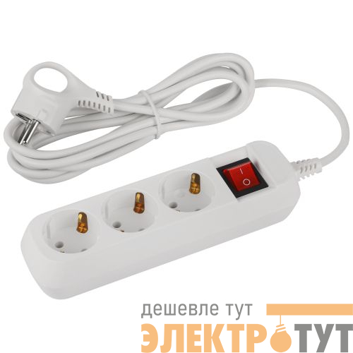 Удлинитель 3х3м с заземл. 10А IP20 GREEN LINE UDL-10-330-ES ПВС 3х0.75 с выкл. Эра Б0065047