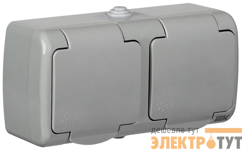 Розетка 2-м ОП AQUATIC РСш22-2-А 16А IP54 с заземл. с крышкой GENERICA ERA22-K03-16-54