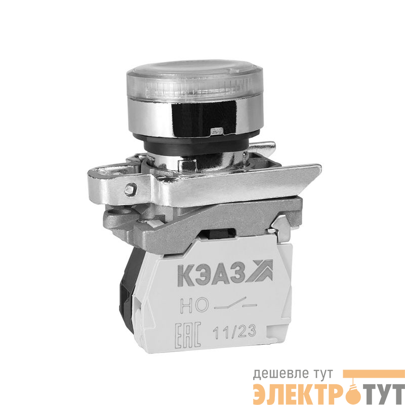 Кнопка КМЕ4510мЛС-24В-белый-1но+0нз-цилиндр-индикатор-IP54 КЭАЗ 275182