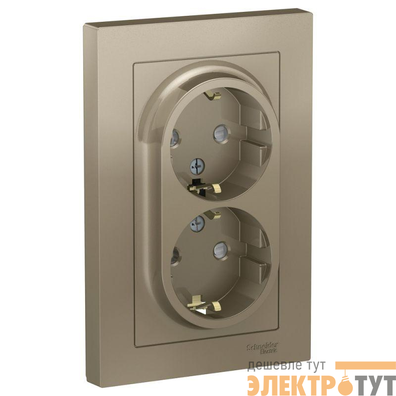 Розетка 2-м СП AtlasDesign 16А IP20 с заземл. защ. шторки в сборе шампань SchE ATN000526