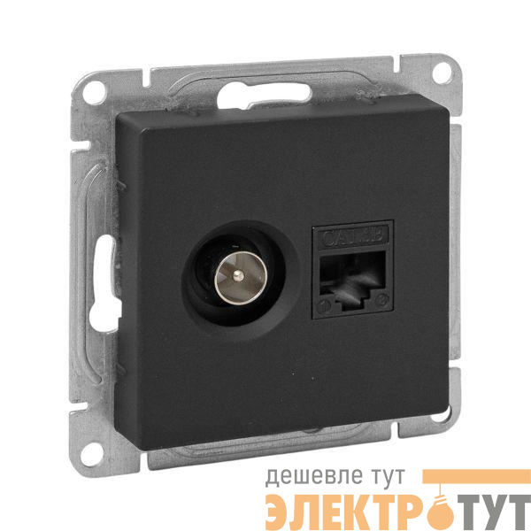 Розетка телевизионная + компьютерная СП Эпика TV + RJ45 кат.5 механизм черн. EKF UP1-SOB-TV+RJ