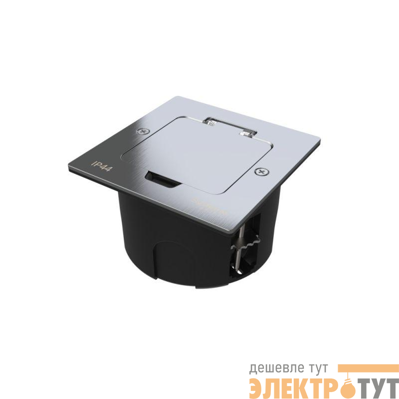 Лючок MultiDesk MDK20 на 2мод. IP44 с монтажной коробкой для стены фальшпола стола серебр. SE MDK20102SA