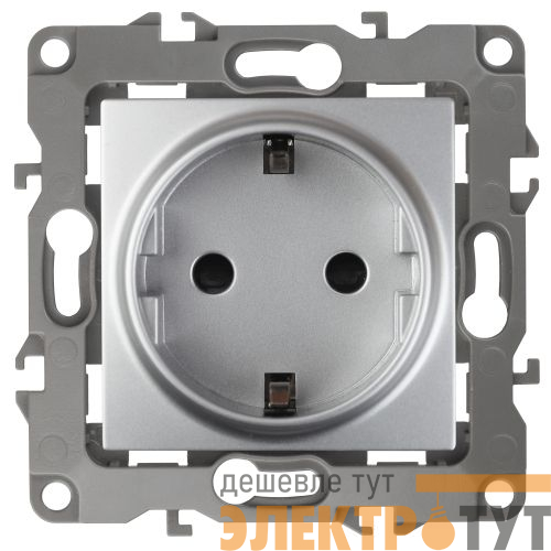 Розетка 1-м СП Эра12 12-2102-03 16А IP20 16AX 250В 2P+E Schuko защ. шторки механизм алюм. Эра Б0014689