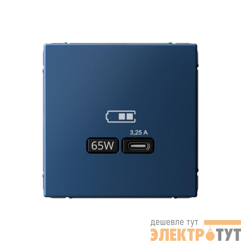 Розетка USB ArtGallery тип C 65Вт QC PD высокоскор. ЗУ механизм аквамарин SE GAL001127