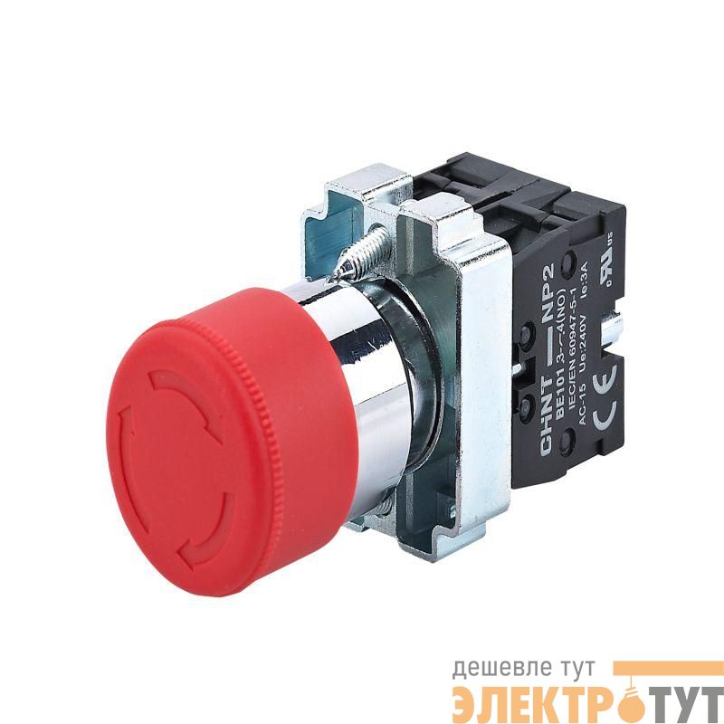 Кнопка управления "Грибок" NP2-BS445 d30мм (2) 1НЗ+1НО IP40 с фиксацией без подсветки красн. CHINT 573835