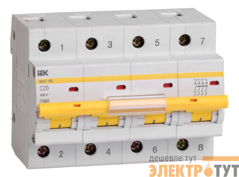 Выключатель автоматический модульный 4п C 20А 10кА ВА47-100 IEK MVA40-4-020-C