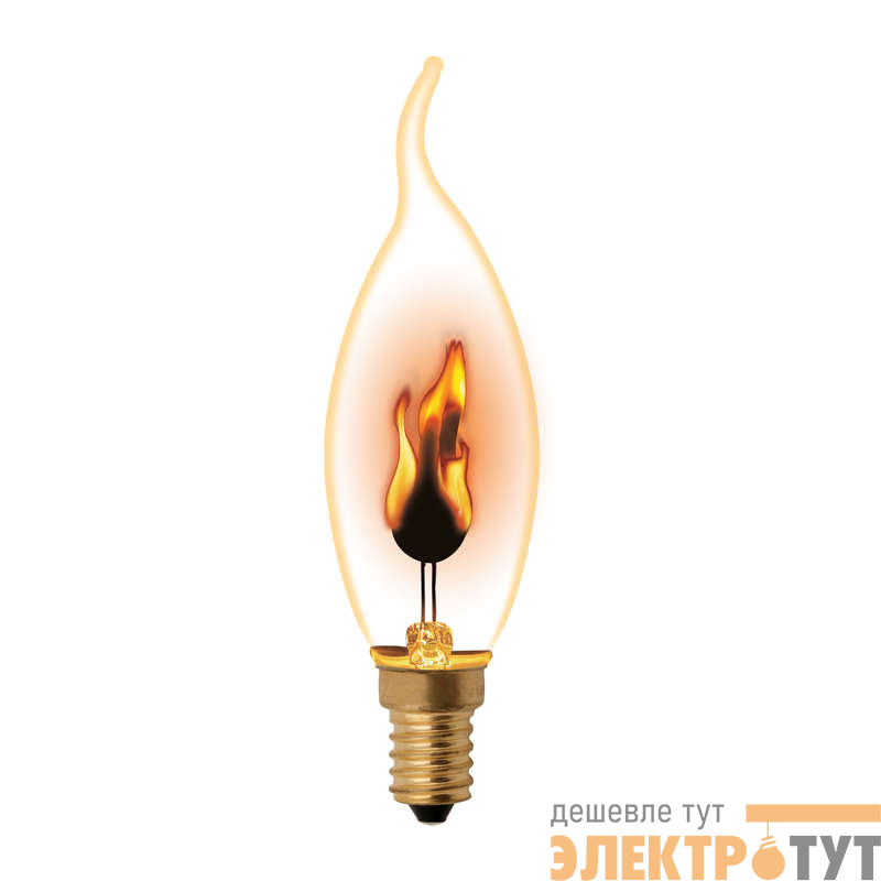 Лампа декоративная IL-N-CW35-3/RED-FLAME/E14/CL с типом свечения "эффект пламени" форма "свеча на ветру" прозр. упак. картон Uniel UL-00002982