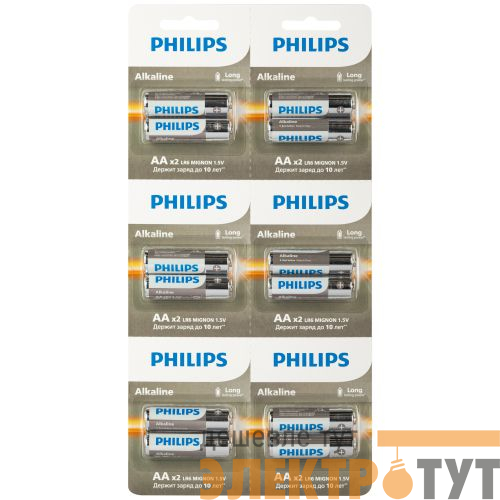 Элемент питания алкалиновый AA/LR6 1.5В Entry отрывной набор (блист. 12шт) Philips Б0064636