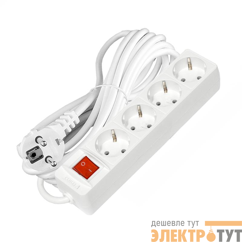 Удлинитель 4х5м с заземл. 16А IP20 3х1 с выкл. бел. Союз 2794