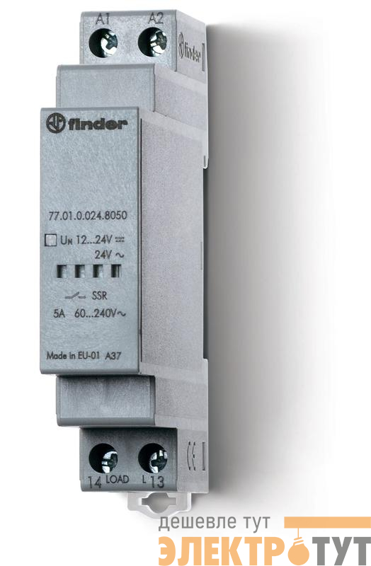 Реле модульное твердотельное выход 15А 24В DC 6...24В DC 17.5мм IP20 FINDER 770190249024