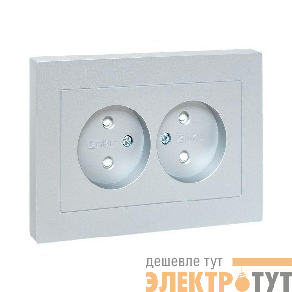 Розетка 2-м СП Эпика 16А без заземл. защ. шторки с рамкой механизм алюм. EKF UP1-SOA-201