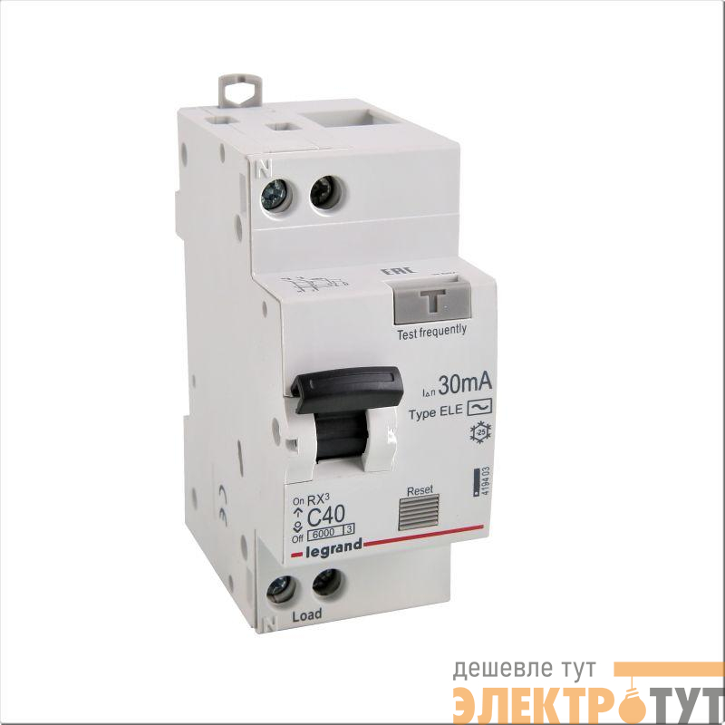 Выключатель автоматический дифференциального тока 2п (1P+N) C 40А 30мА тип AC 6кА RX3 ИЭК Leg 419403