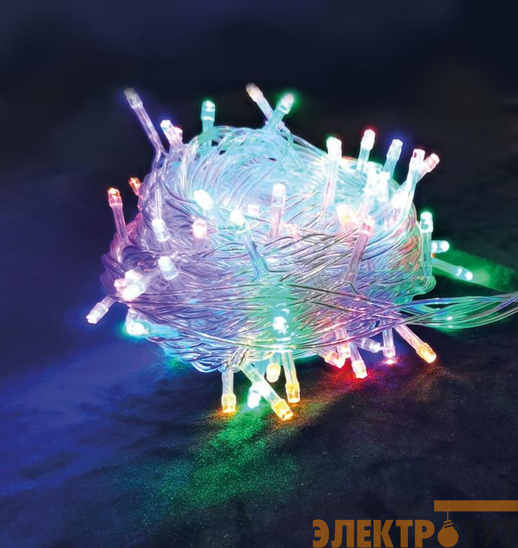 Гирлянда светодиодная 100LED бел. прозр. провод 6.5м расстояние между лампами 6см 8 режимов мигания Космос KOC_GIR100LED_RGB_7m