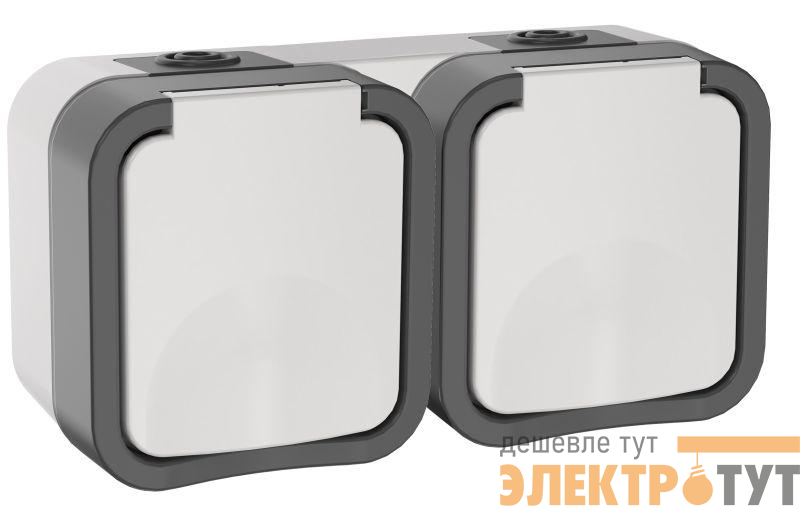 Розетка 2-м ОП TORS 16А IP55 TS222 горизонт. с заземл. с крышкой бел. IEK TS-R26-16-55-G-K41