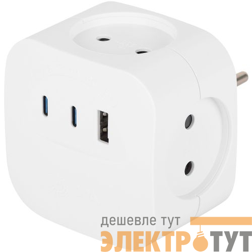 Разветвитель 4-м SP-4-3USBAC-W + 3 USB A+C со шторками 10А бел. Эра Б0069083