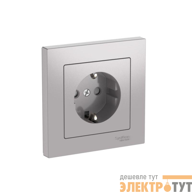 Розетка AtlasDesign 16А с заземл. защ. шторки быстрозажим. клем. в сборе алюм. SE ATN000344S
