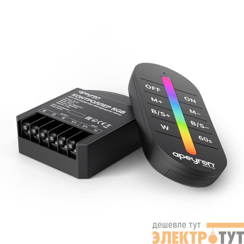 Контроллер RGB 12/24В 288/576Вт 3 канала 24А IP20 ПДУ RF сенсорный Apeyron 04-103