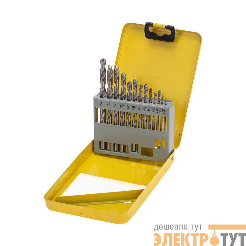 Набор сверл по металлу 2-8мм (через 0.5мм) HSS цилиндрический хвостовик метал. кейс (уп.13шт) Kranz KR-91-0639