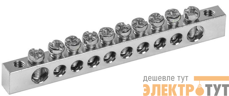 Шина PEN "земля-ноль" 6х9мм 10/2 Ni (10групп/крепеж по краям) IEK YNN11-10-100-N
