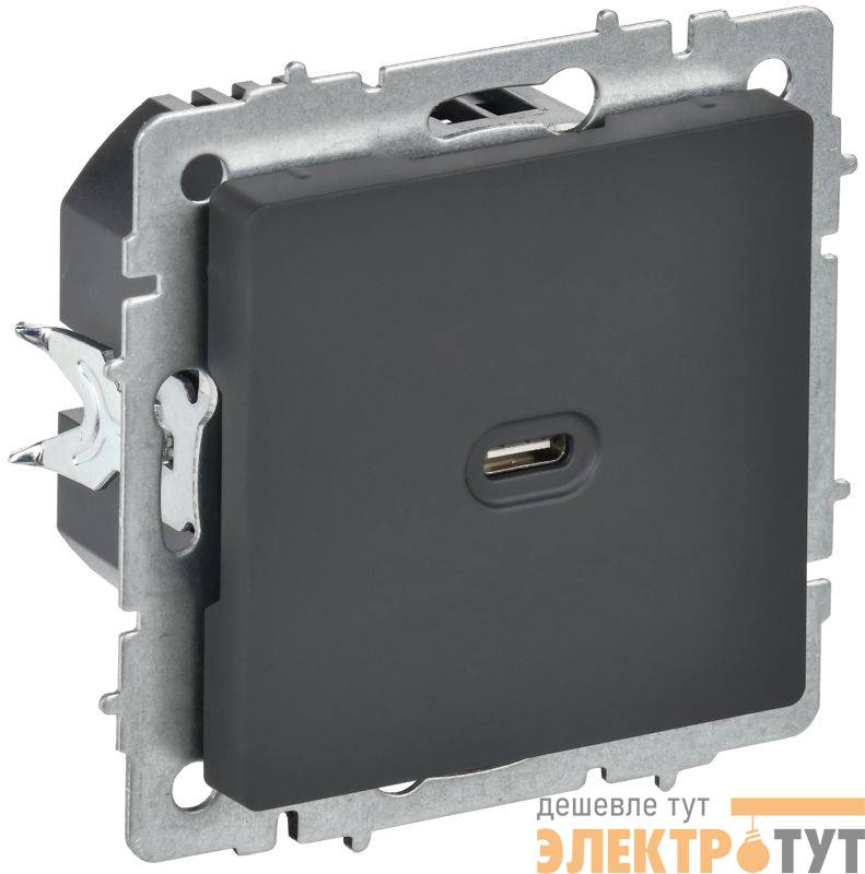 Розетка СП BRITE РЮ12-1-БрГ USB C 65Вт высокоскор. заряд. графит IEK BR-U13-065-K53