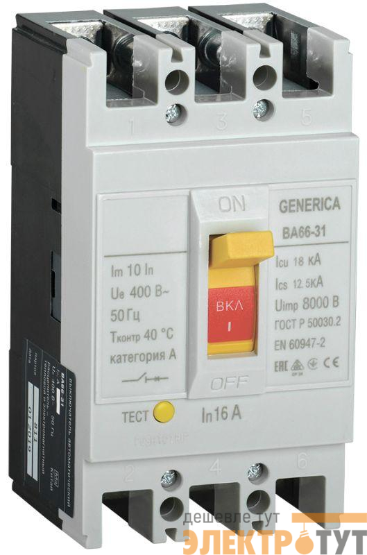 Выключатель автоматический 3п 16А 18кА ВА66-31 GENERICA IEK SAV10-3-0016-G