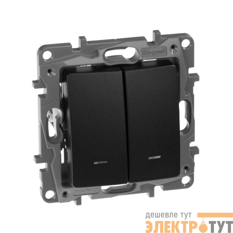 Выключатель 2-кл. СП Etika 10А IP20 250В 10AX с подсветкой/индикацией авт. зажимы механизм антрацит IEK 672604