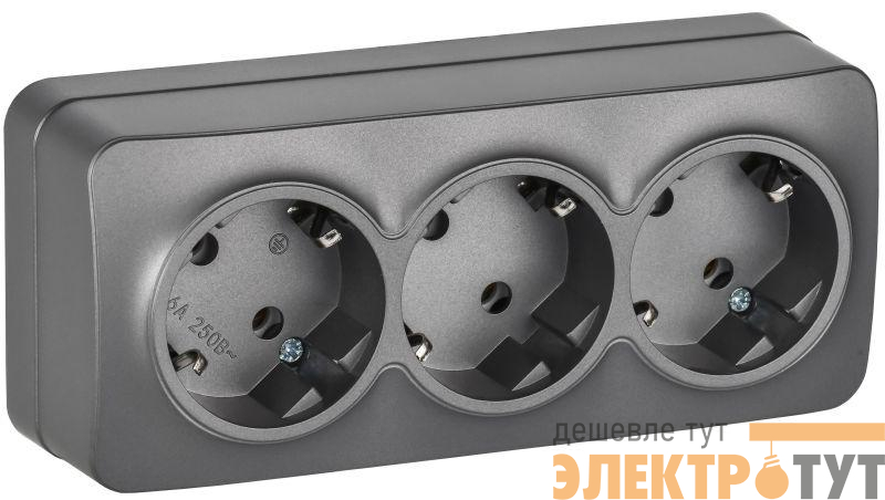 Розетка 3-м ОП GLORY РС23-3-ХСм 16А с заземл. без защ. шторок сталь матов. IEK ERH31-K46M-16