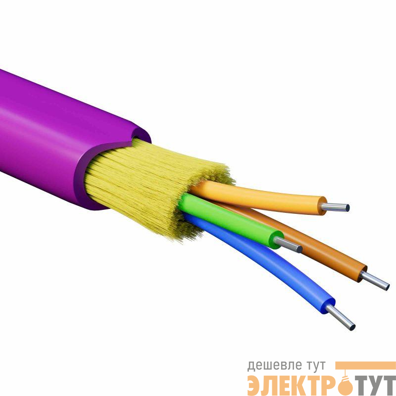 Кабель волоконно-оптический распределительный арамидные упрочняющие нити для внутренней прокладки нг(А)-HF 4 ОВ категория OM4(G.651.1) плотный буфер 0.4кН барабан 500м DKC RNDT4C4MG01-E