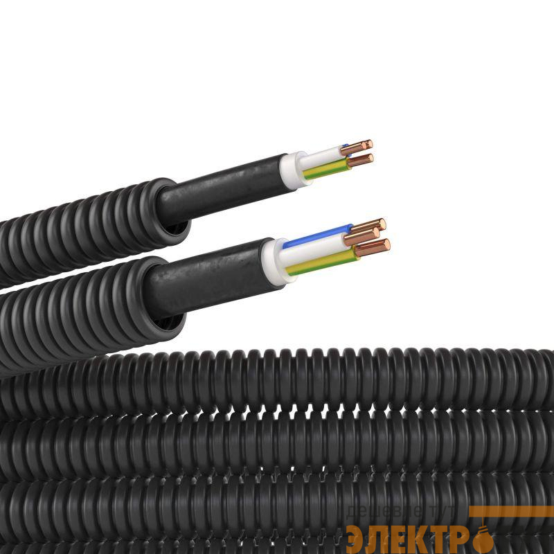 Труба гофрированная ПНД гибкая d20мм с кабелем ВВГнг(А)-LS 3х2.5 РЭК ГОСТ+ черн. (уп.100м) DKC 7S720100