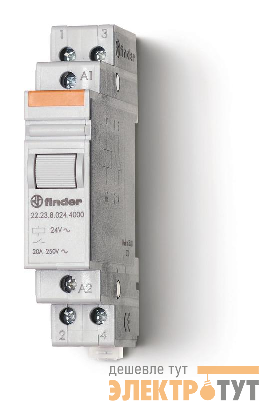 Контактор модульный 1NO + 1NC 20А AgSnO2 24В DC 17.5мм IP20 FINDER 222390244000
