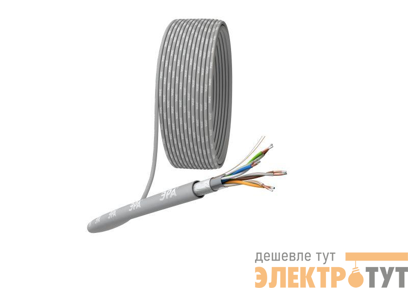 Кабель витая пара F/UTP кат.5E 4х2х24AWG solid CCA PVC Simple сер. (м) Эра Б0044440