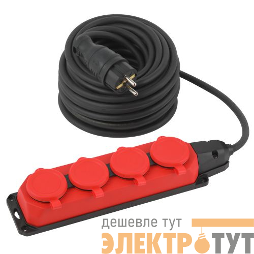 Удлинитель 4х20м с заземл. IP44 КГ 3х1.5 каучук UK-4e-3x1.5-20m-IP44(KG) Эра Б0057587