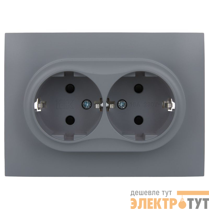 Розетка 2-м SKANDY 16А с заземл. защ. шторки в сборе SK-R07Gr сер. IEK SK-R24-16-K03-F