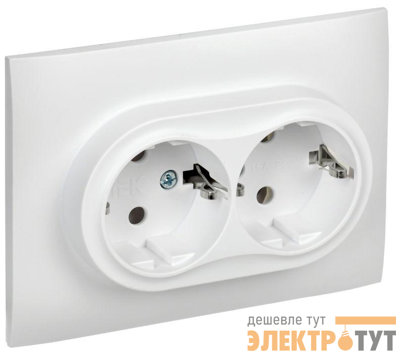 Розетка 2-м SKANDY 16А с заземл. без защ. шторок в сборе SK-R08W арктич. бел. IEK SK-R21-16-K01-F