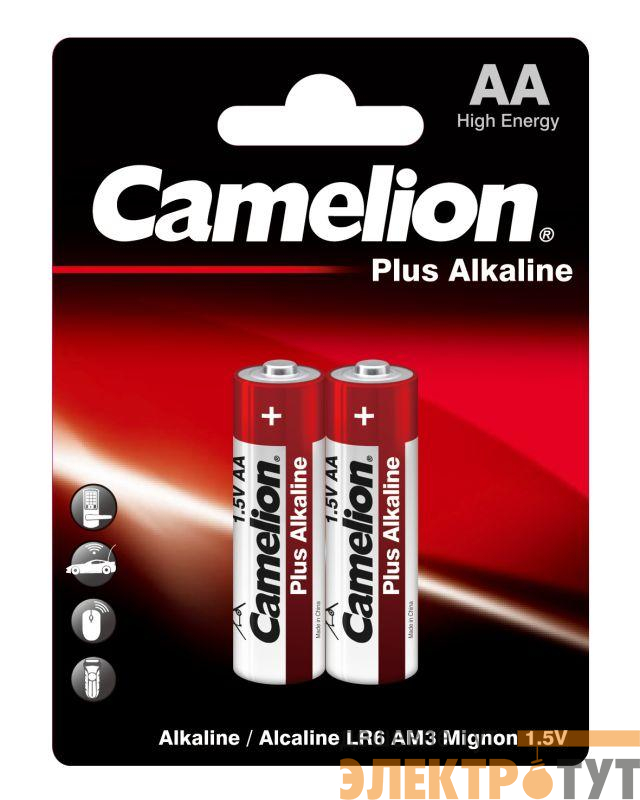 Элемент питания алкалиновый AA/LR6 1.5В Plus Alkaline LR6-BP2 BL-2 (блист.2шт) Camelion 1652