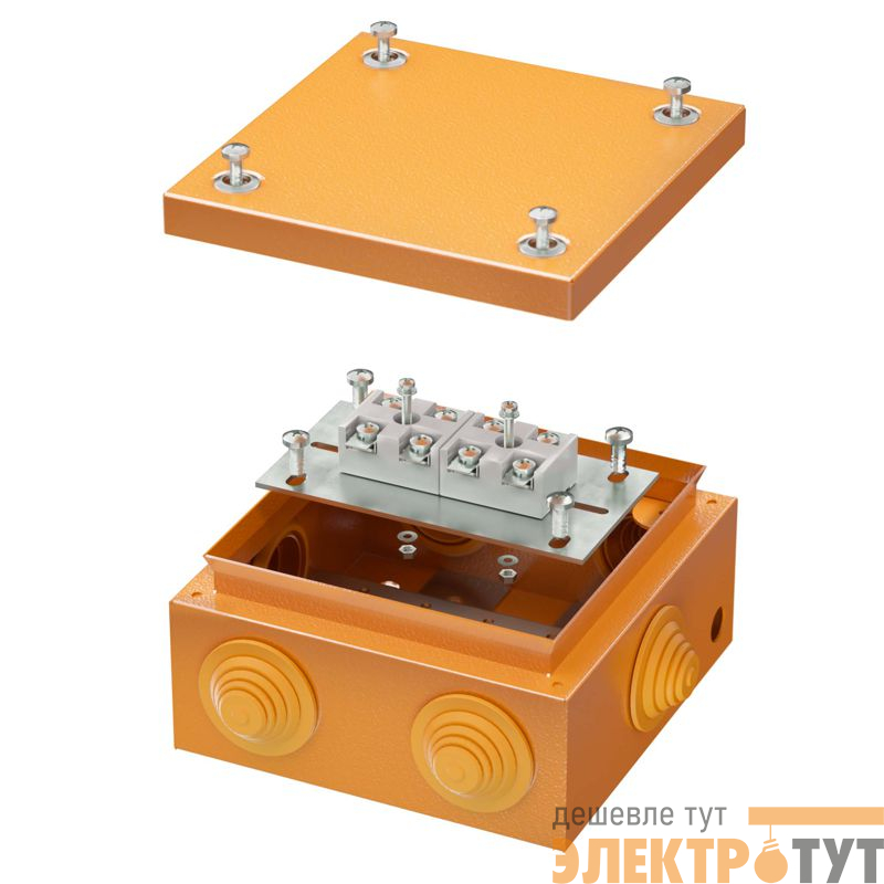 Коробка ответвительная FS 150х150х80мм 4р 450В 32А 10кв.мм нерж. контакт с каб. вводами и клеммн. IP66 сталь. DKC FSK31410
